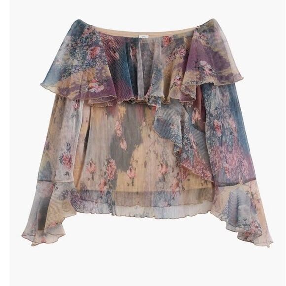 River Island Floral Bateau Neck Long Sleeve Mesh Sheer Fairy Y2K Top Pink US 4 - Picture 2 of 12